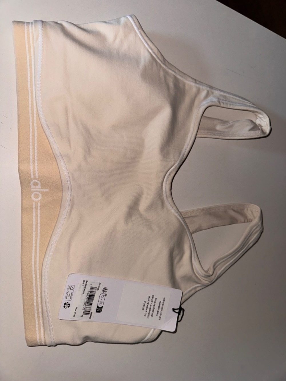 Brand New ALO Yoga Airbrush Heart Throb Bra in Oat Milk - Picture 2 of 3